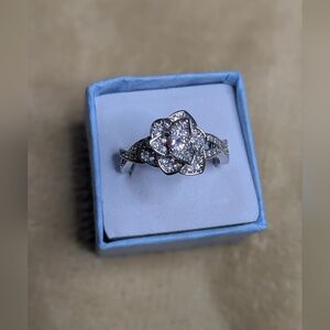 Elegant White Sapphire Blooming Rose Crossover Ring (10)